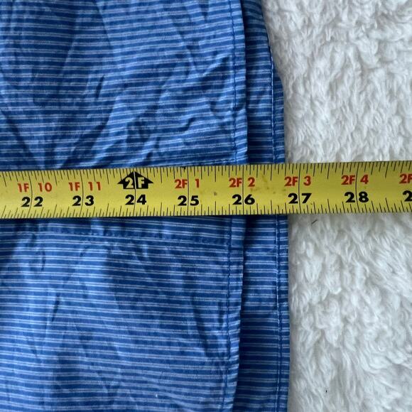 BCBGeneration Women’s Blue White Pin Striped Ruffle Cold Shoulder Top Shirt Sz L - Picture 5 of 8